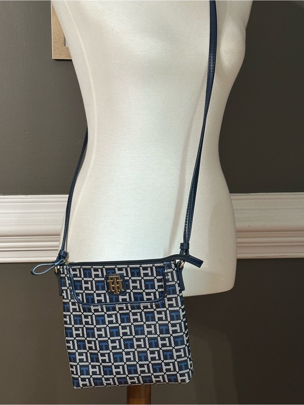 Tommy Hilfiger Navy & White Monogram Crossbody